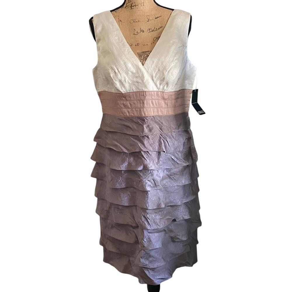 Adrianna Papell Dress Size 14 Women Cream Midi Tiered Ruffle Wedding Guest Glam